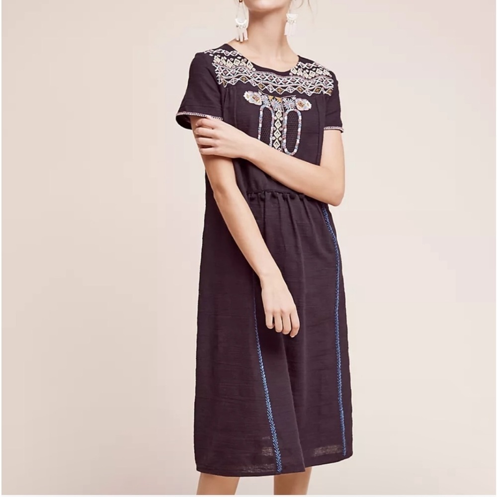Anthropologie Corey Lynn Calter Womens Black Mahiri Beaded Embroider Midi Dress